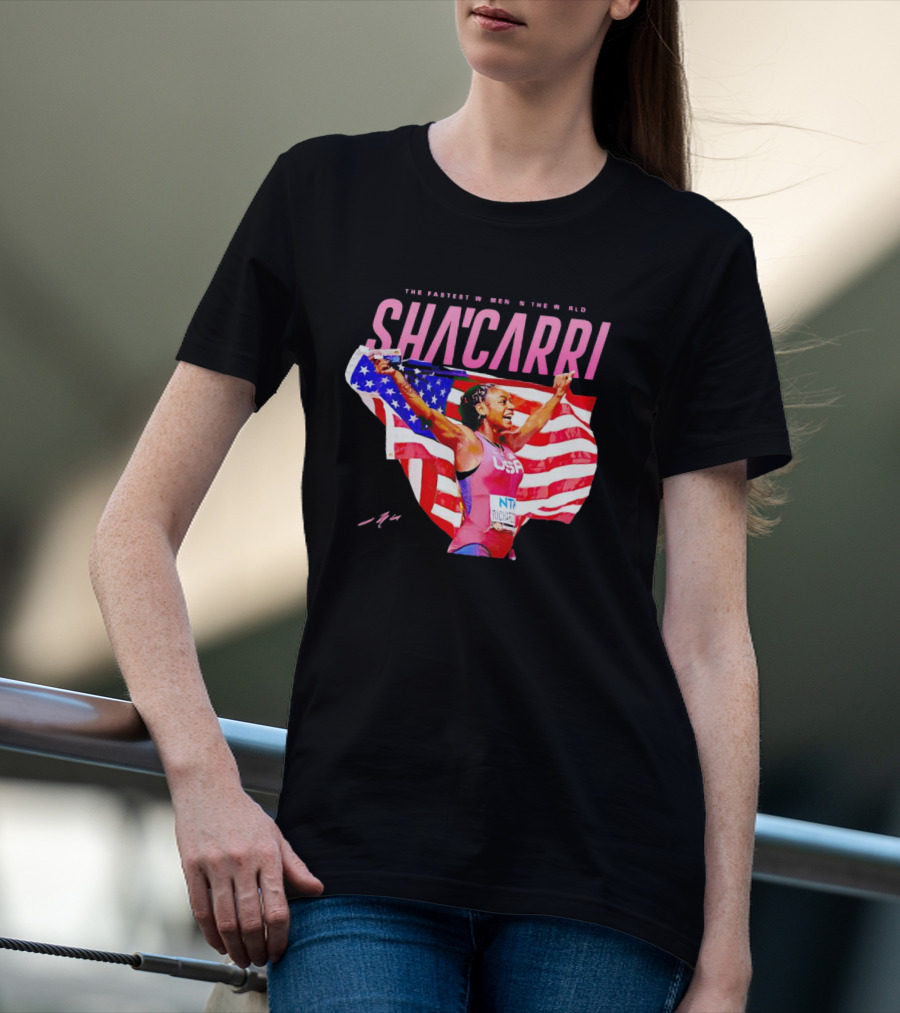 SHA'CARRI The Fastest Women In The World USA Flag T-Shirt