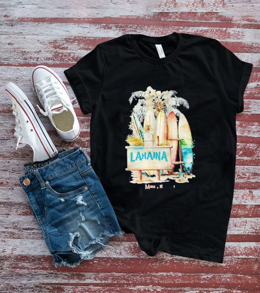 Lahaina Maui Hawaii Surfboard Palm Tree Tropical Vibes Strong T-Shirt