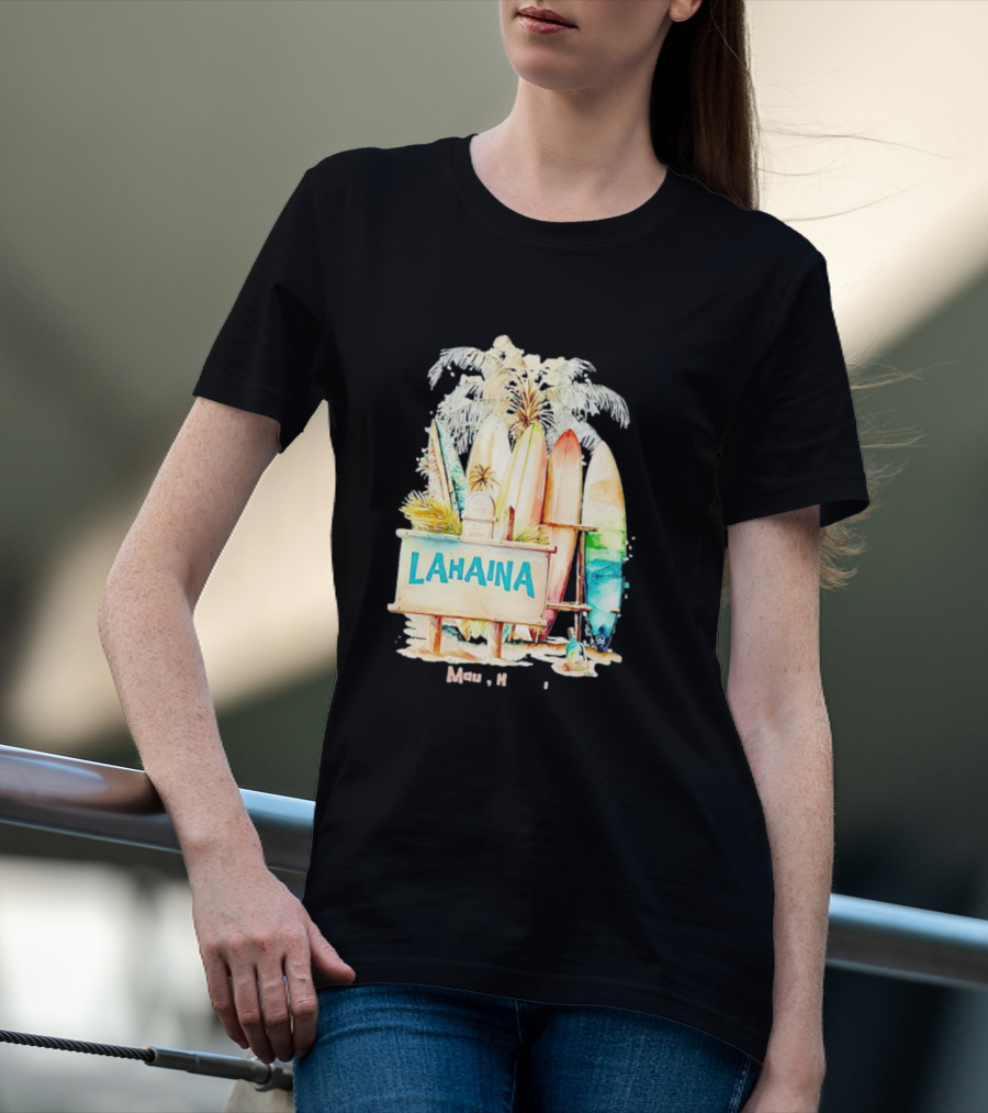 Lahaina Maui Hawaii Surfboard Palm Tree Tropical Vibes Strong T-Shirt