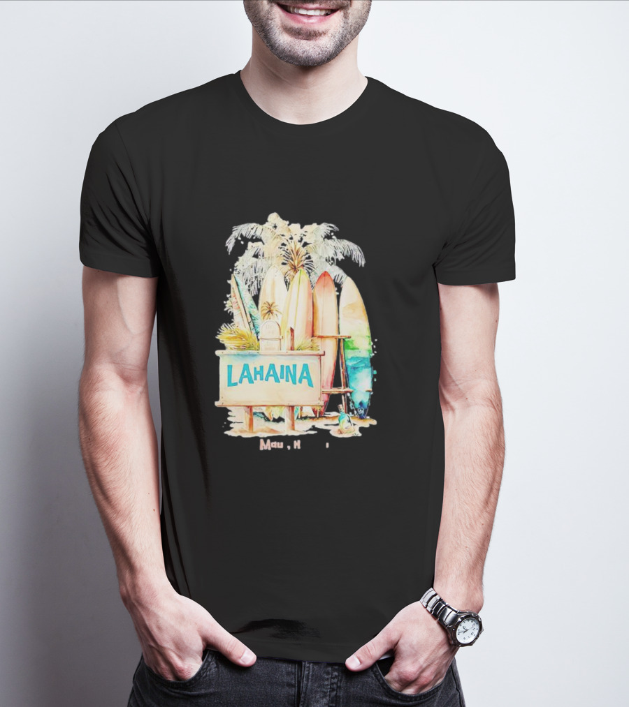 Lahaina Maui Hawaii Surfboard Palm Tree Tropical Vibes Strong T-Shirt