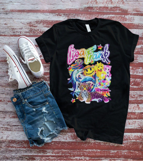 Lisa Frank Dolphins Leopard Smiley Face Rainbow Puppies T-Shirt