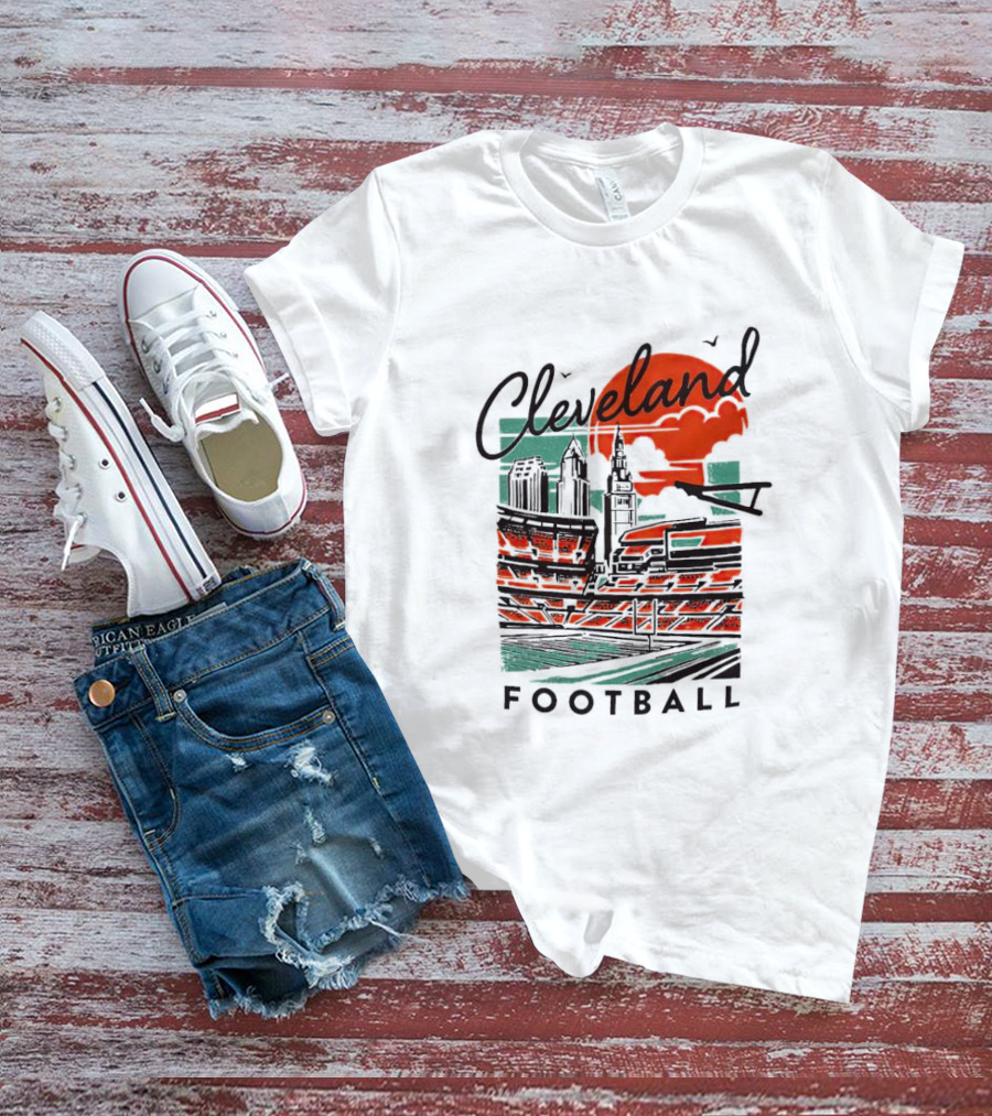 Cleveland Football Stadium Cityscape At Sunset T-Shirt