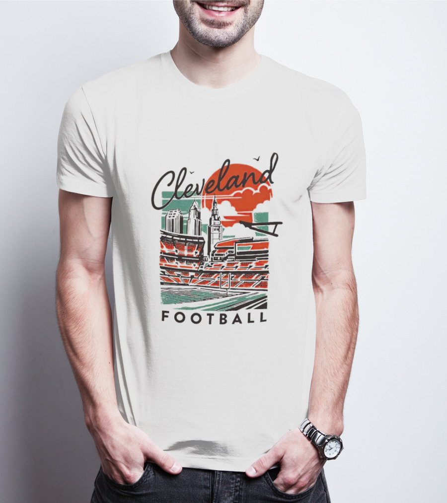 Cleveland Football Stadium Cityscape At Sunset T-Shirt