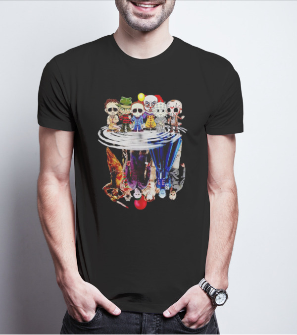 Horror Halloween Chibi Icons Reflecting In Water Mirror T-Shirt