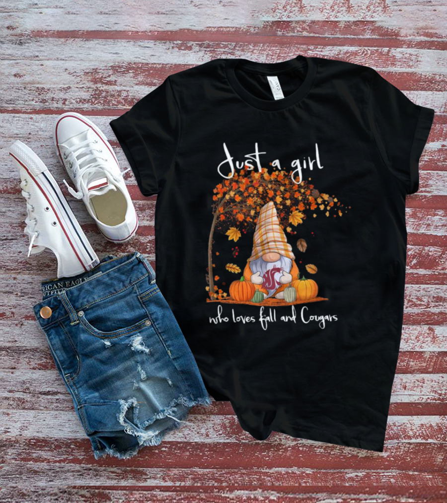Just A Girl Who Loves Fall And Cougars Washington State Gnome T-Shirt