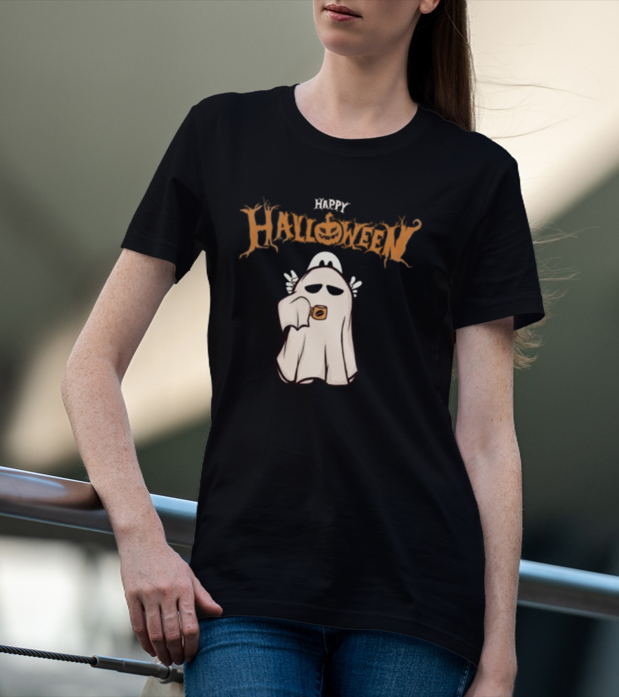 Happy Halloween Ghost Coffee Pumpkin T-Shirt
