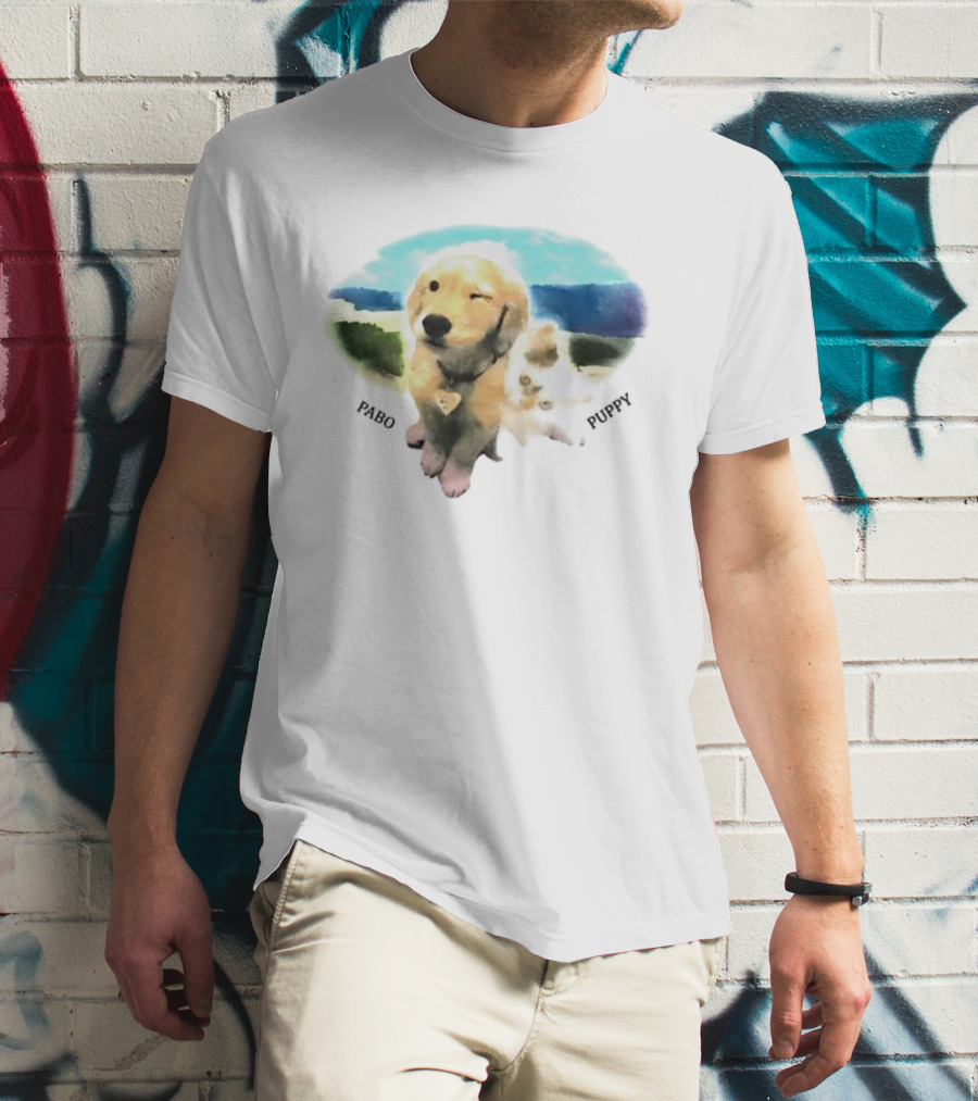 Pabo Puppy And Cat In Scenic Landscape T-Shirt