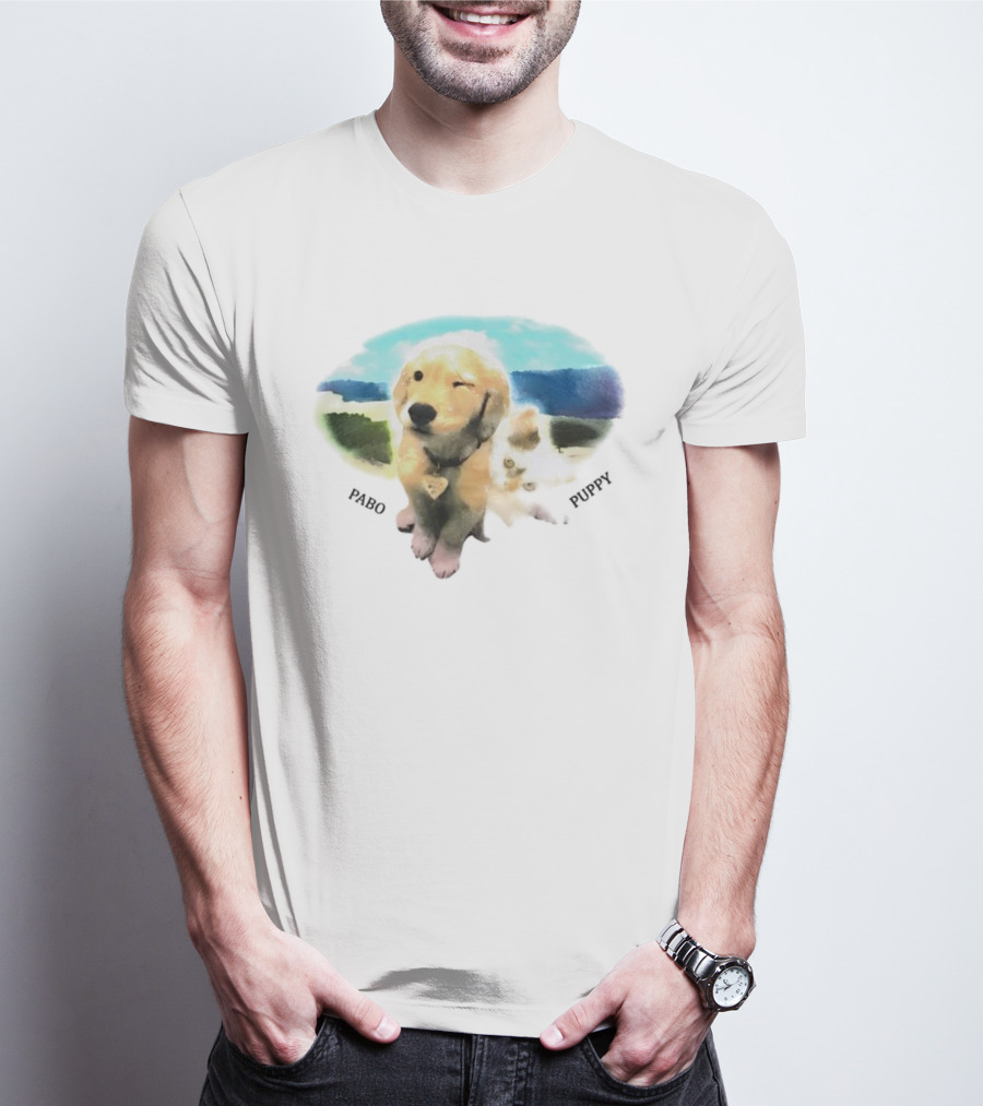 Pabo Puppy And Cat In Scenic Landscape T-Shirt