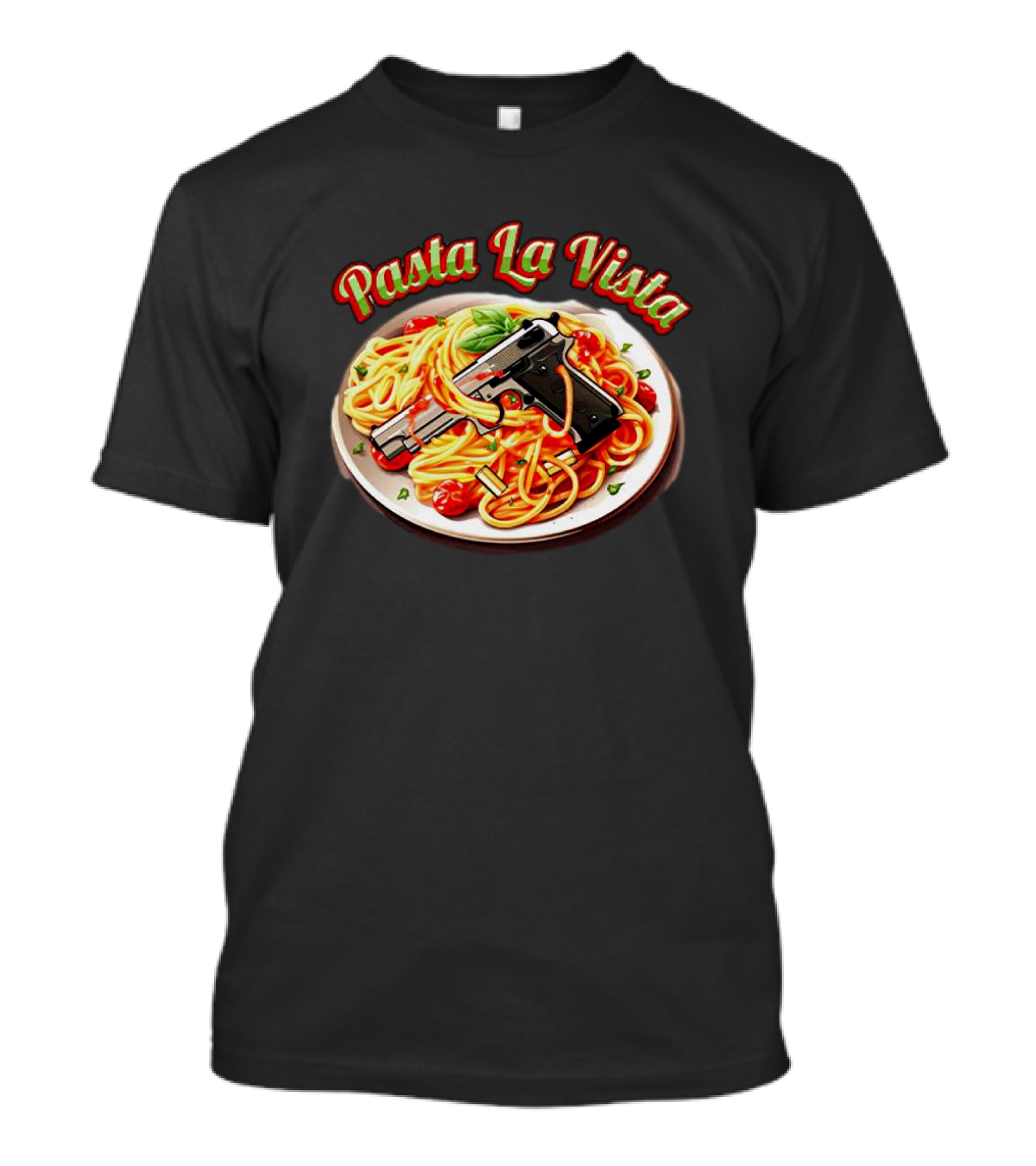 Pasta La Vista Spaghetti Gun Plate T-Shirt