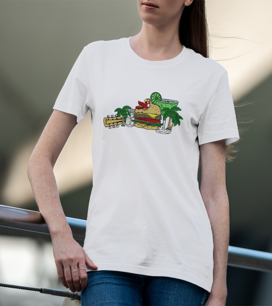 Cheeseburger Parrot Kentucky Palm Trees Margarita Guitar Elements T-Shirt