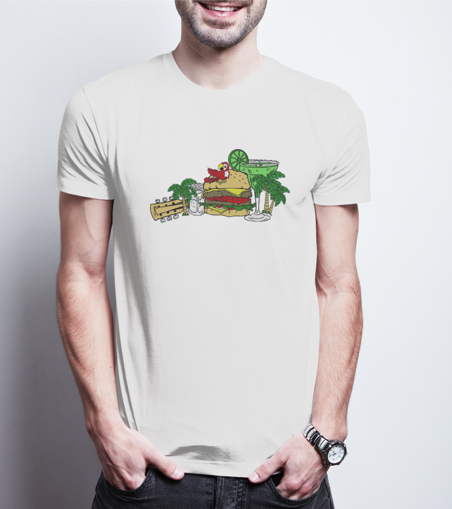 Cheeseburger Parrot Kentucky Palm Trees Margarita Guitar Elements T-Shirt