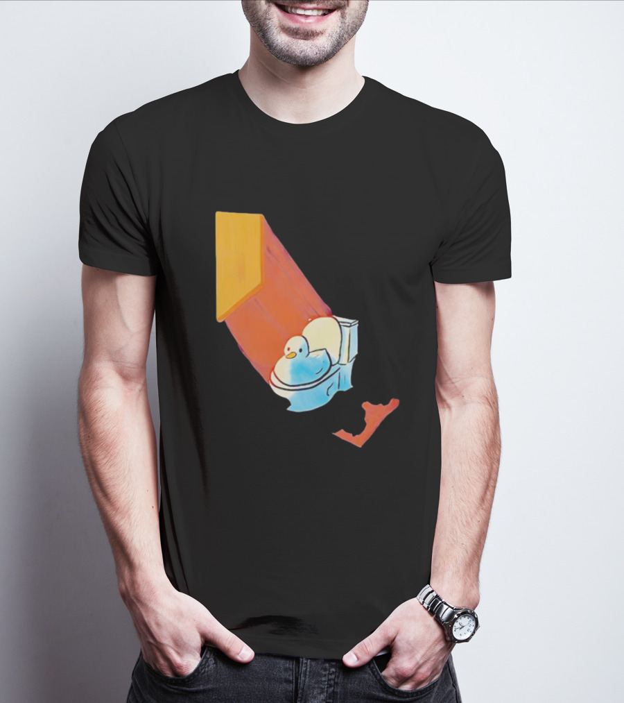 Duck Sitting In Bathroom Corner With Shadow Reflection T-Shirt