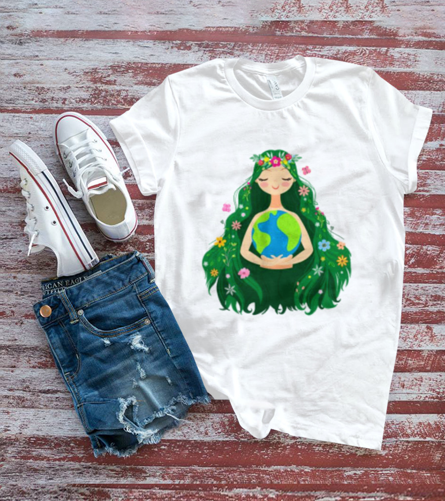 Beautiful Flowing Flower Earth Care Mother Nature Figure T-Shirt