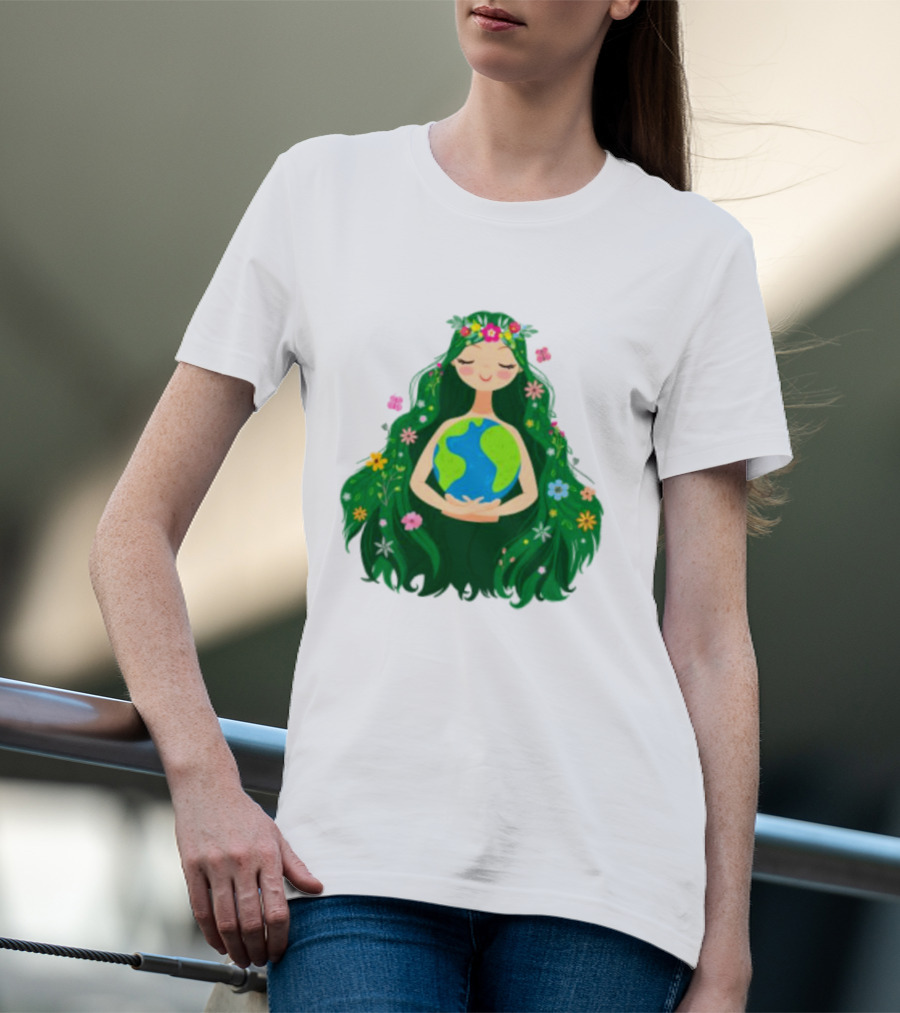 Beautiful Flowing Flower Earth Care Mother Nature Figure T-Shirt