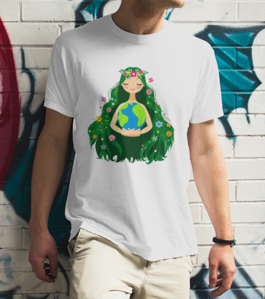 Beautiful Flowing Flower Earth Care Mother Nature Figure T-Shirt