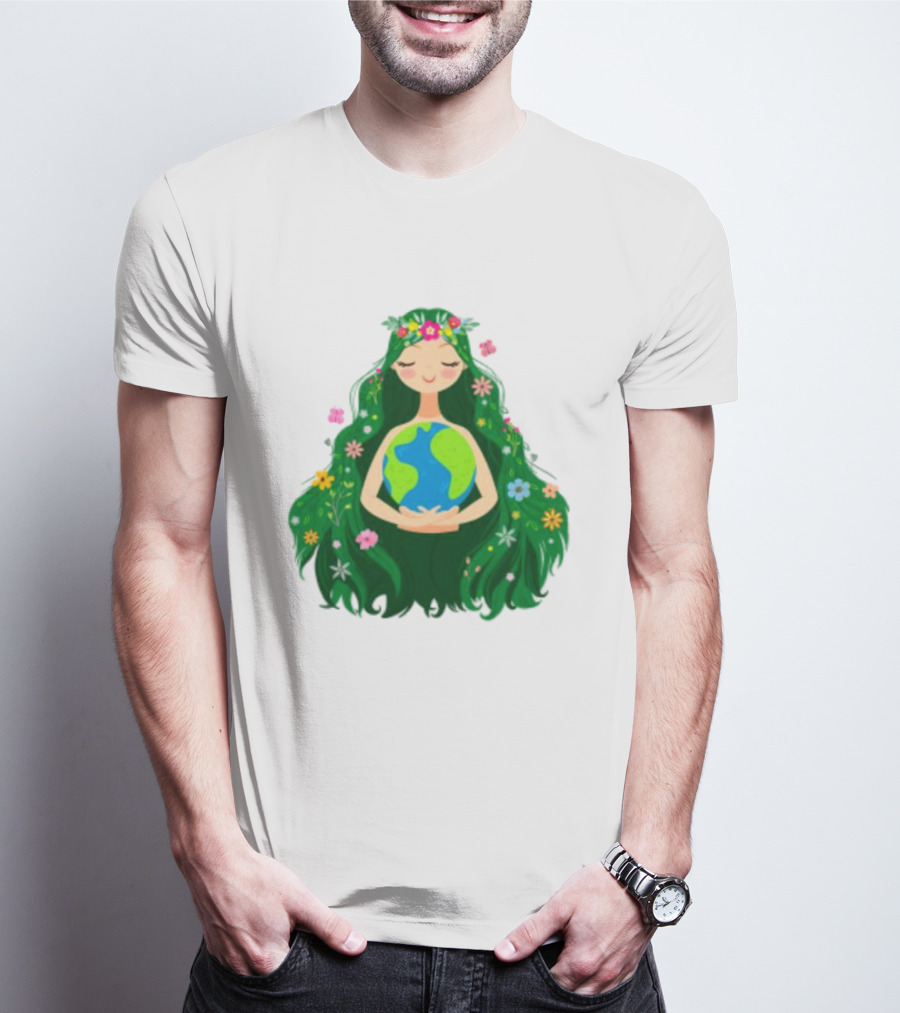 Beautiful Flowing Flower Earth Care Mother Nature Figure T-Shirt