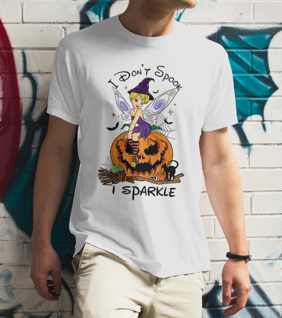 I Don’t Spook I Sparkle Witch Fairy On Pumpkin Halloween Scene T-Shirt