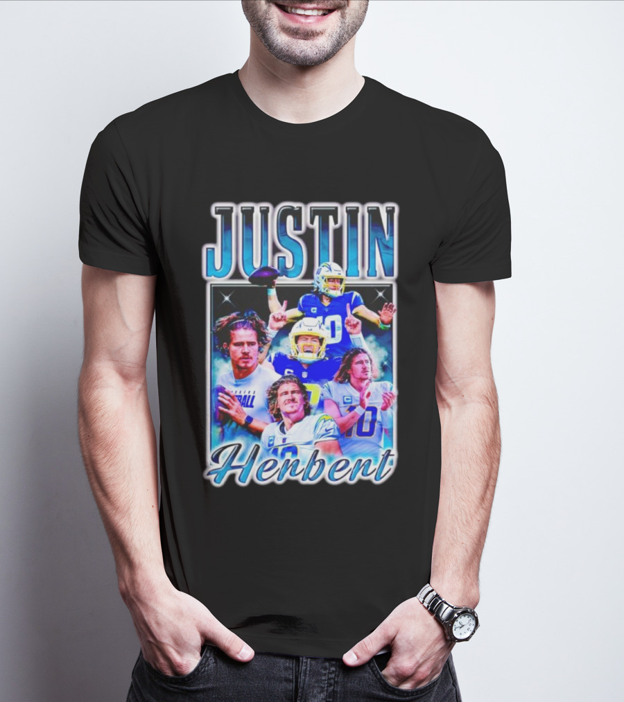 JUSTIN HERBERT VINTAGE STYLE 90S SPORTS 10 HELMET FOOTBALL T-Shirt