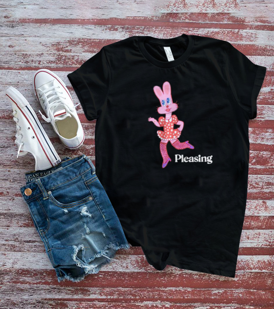 Pleasing Bunny In Red Polka Dot Dress With One Legged Pose T-Shirt