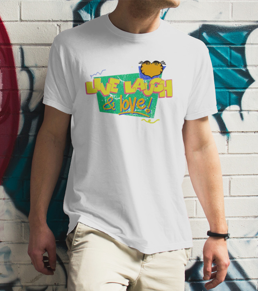 LIVE LAUGH And LOVE Garfield Cartoon Style Retro Typography T-Shirt