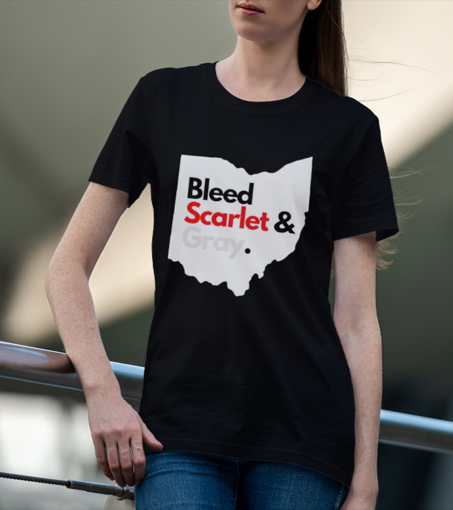 Ohio State Buckeyes Bleed Scarlet And Gray Map T-Shirt