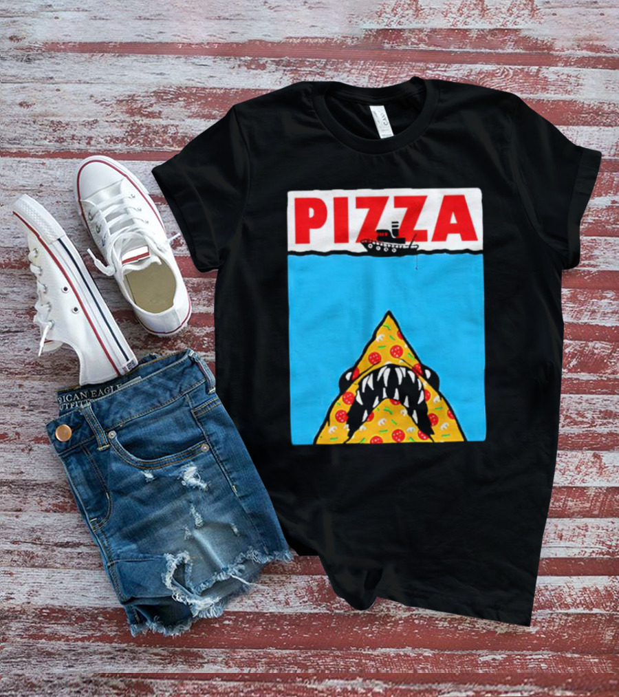 Pizza Slice Jaws Parody With Boat And Ocean T-Shirt