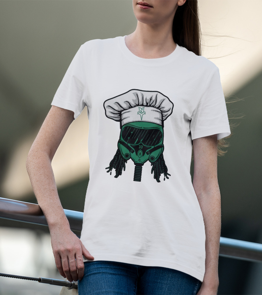 Jet Pilot Cook Chef Hat And Mask With Green Helmet And Braids T-Shirt
