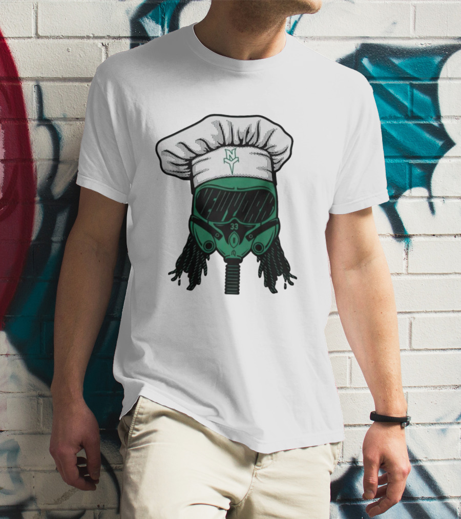 Jet Pilot Cook Chef Hat And Mask With Green Helmet And Braids T-Shirt