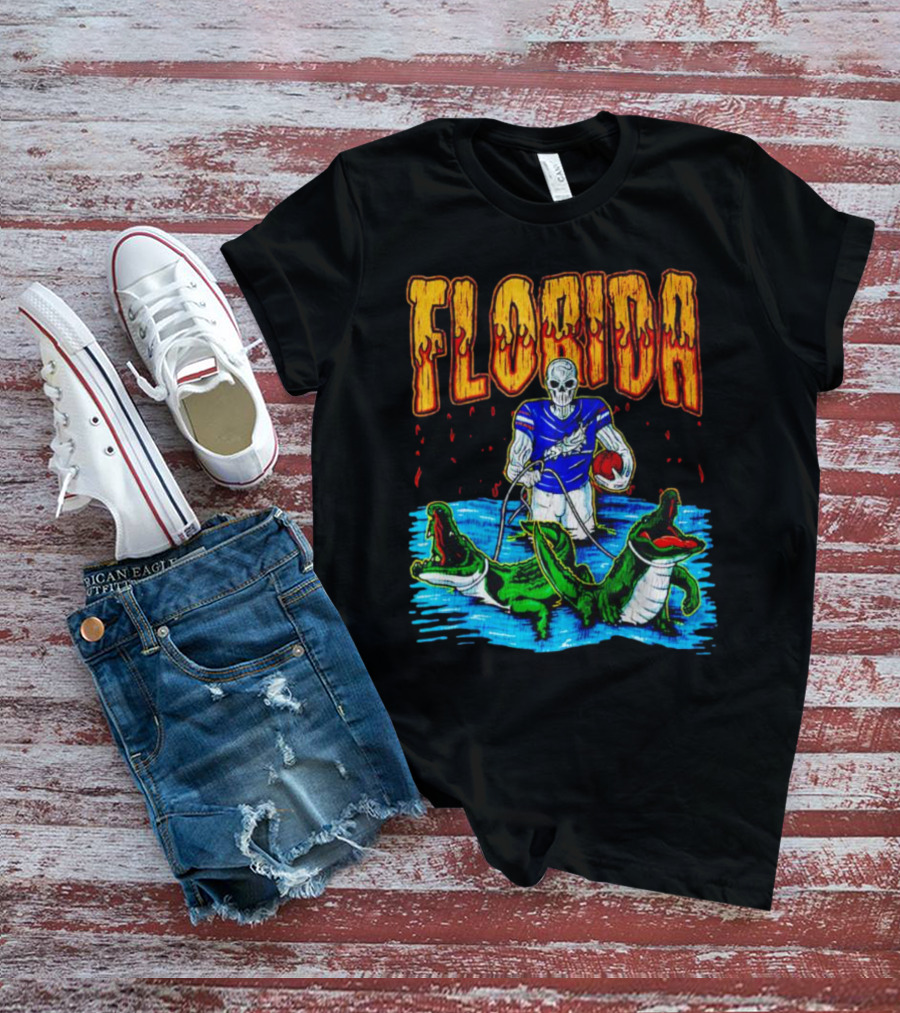 Florida Skeleton Football With Gators T-Shirt