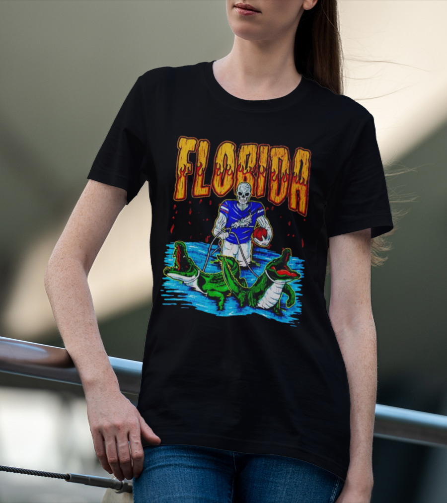 Florida Skeleton Football With Gators T-Shirt