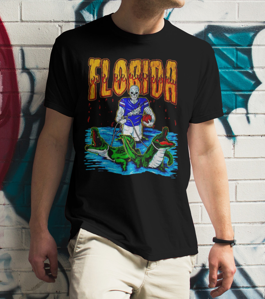 Florida Skeleton Football With Gators T-Shirt