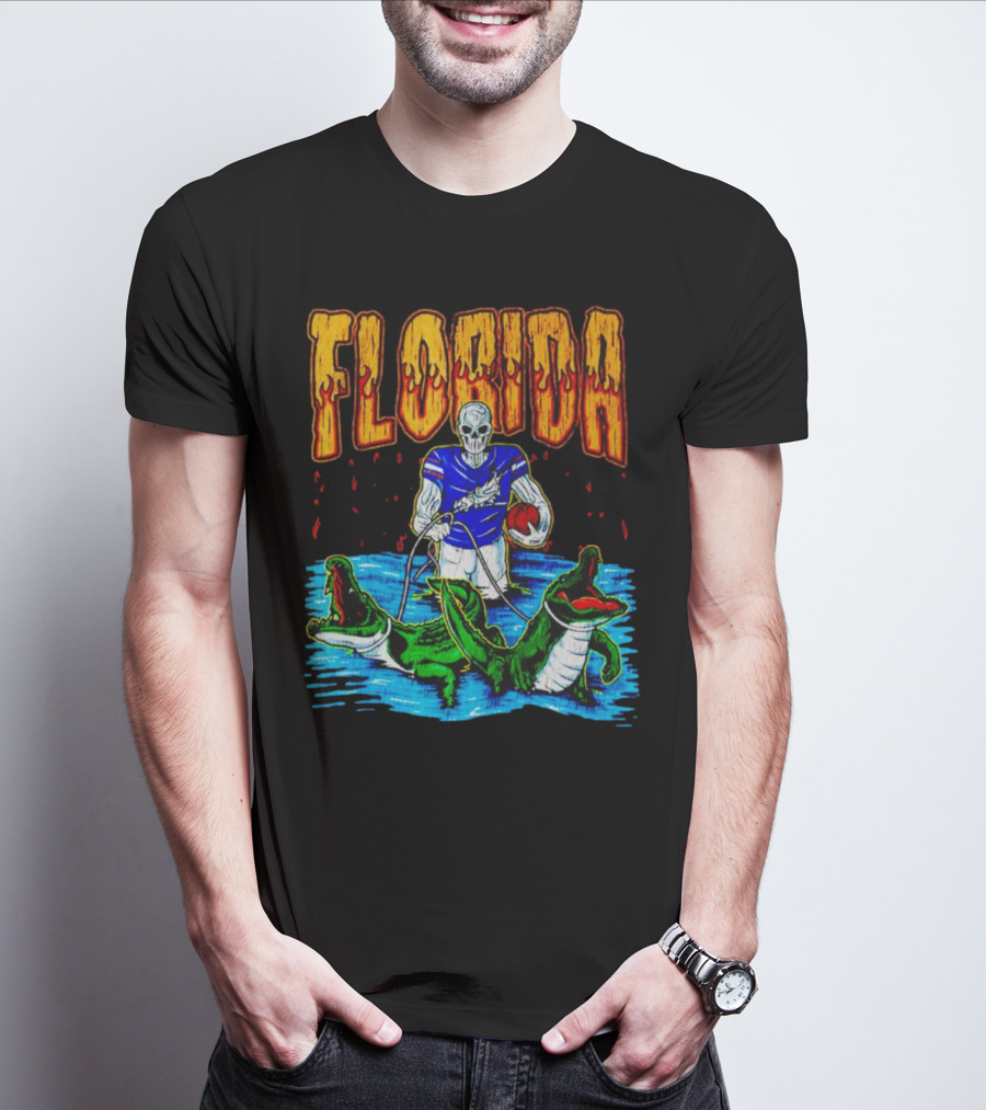 Florida Skeleton Football With Gators T-Shirt