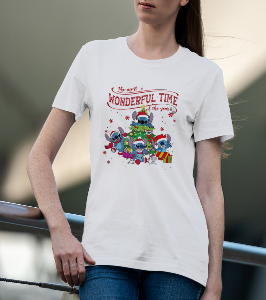 Stitch Christmas Wonderful Time Of The Year With Tree And Gifts T-Shirt