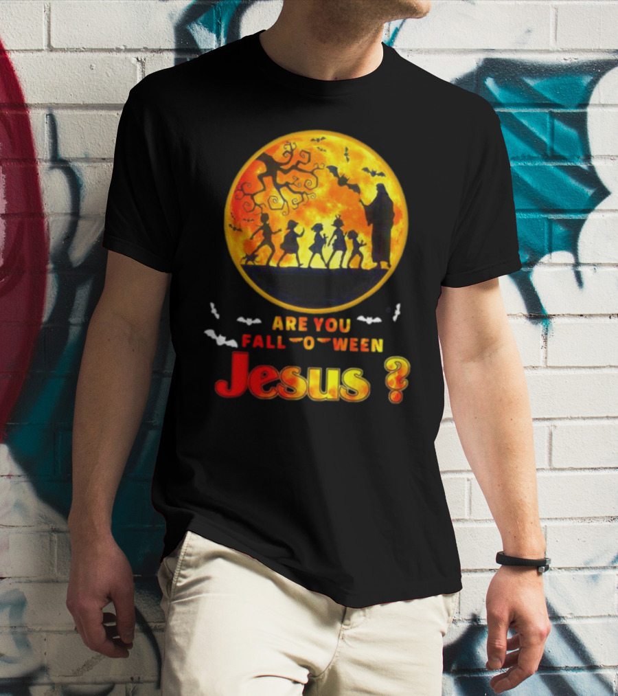 Are You Fall O Ween Jesus Halloween Silhouette With Bats And Tree T-Shirt