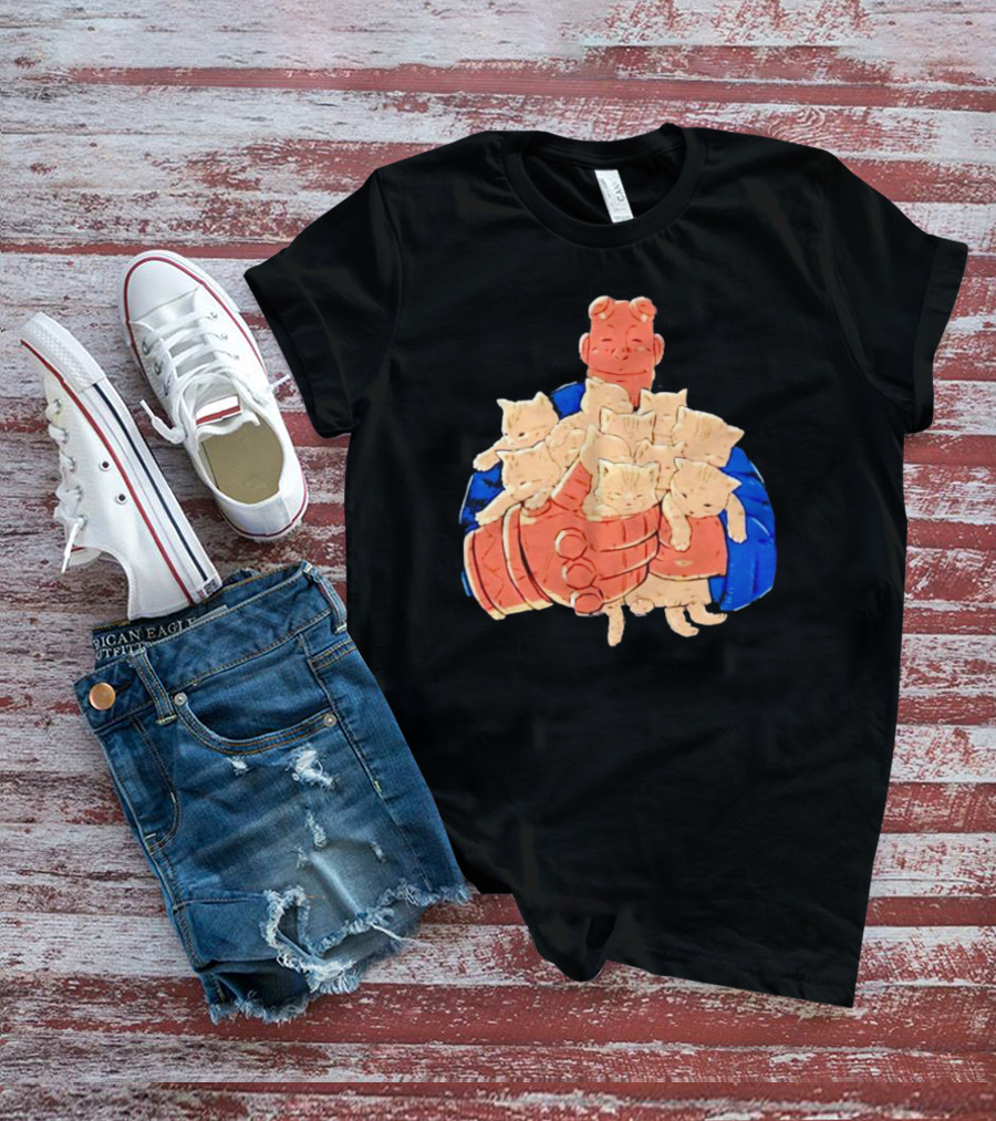 Best Cat Dad Ever Hugging Kittens With Red Hand Character T-Shirt