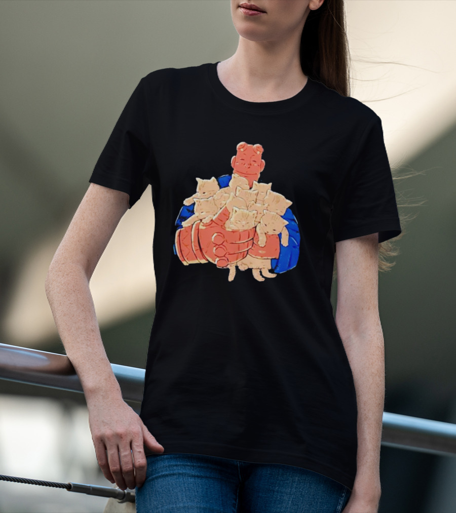 Best Cat Dad Ever Hugging Kittens With Red Hand Character T-Shirt