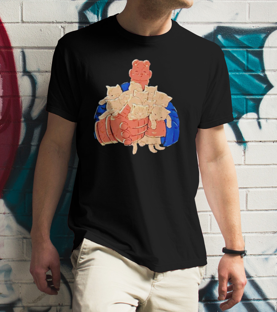 Best Cat Dad Ever Hugging Kittens With Red Hand Character T-Shirt