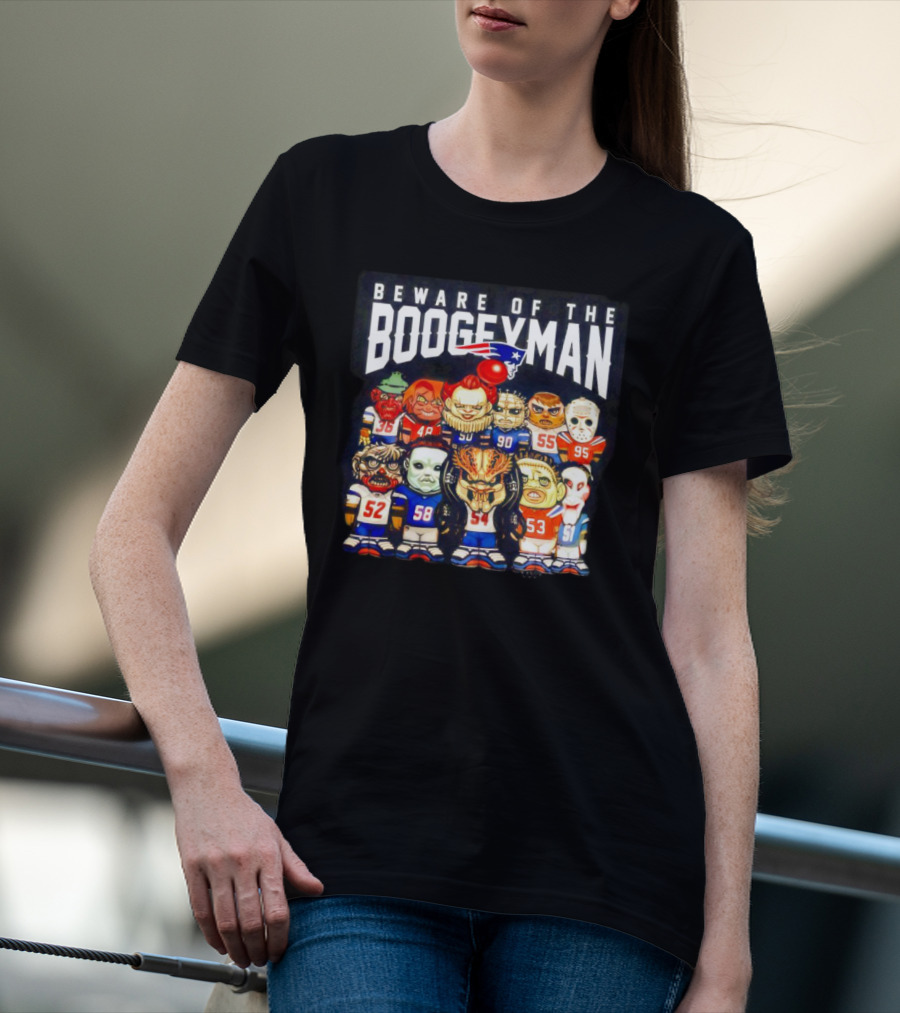 Beware Of The Boogeyman Halloween Patriots Horror Characters Football Players T-Shirt