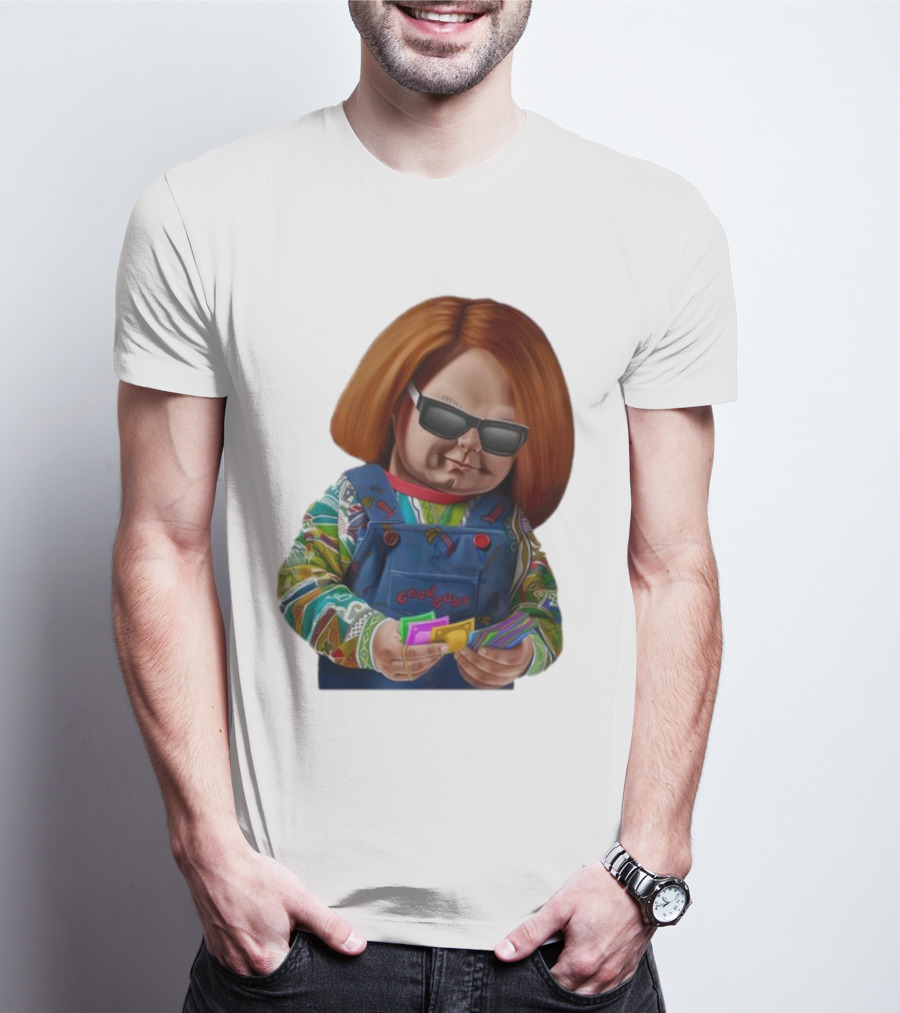 Chucky Good Guys Child’s Play Halloween Icon With Sunglasses And Cards T-Shirt