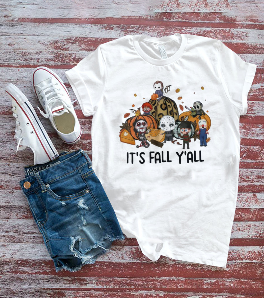 Horror Characters It's Fall Y'all Halloween T-Shirt