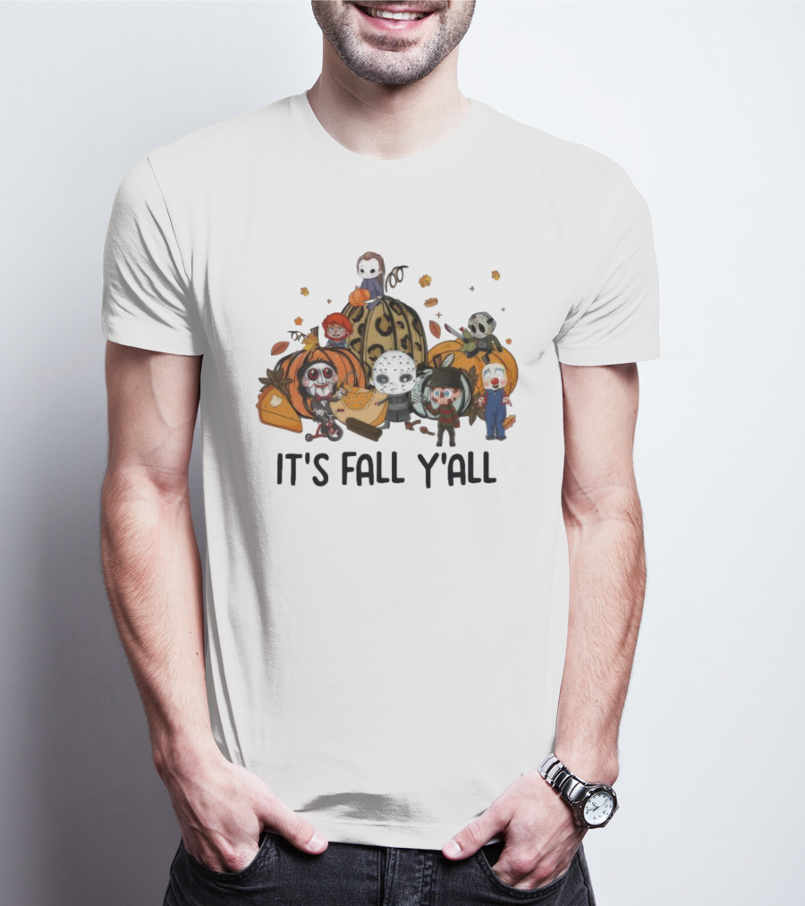 Horror Characters It's Fall Y'all Halloween T-Shirt