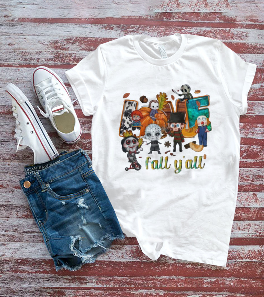 Love Fall Y’all Horror Characters Halloween T-Shirt