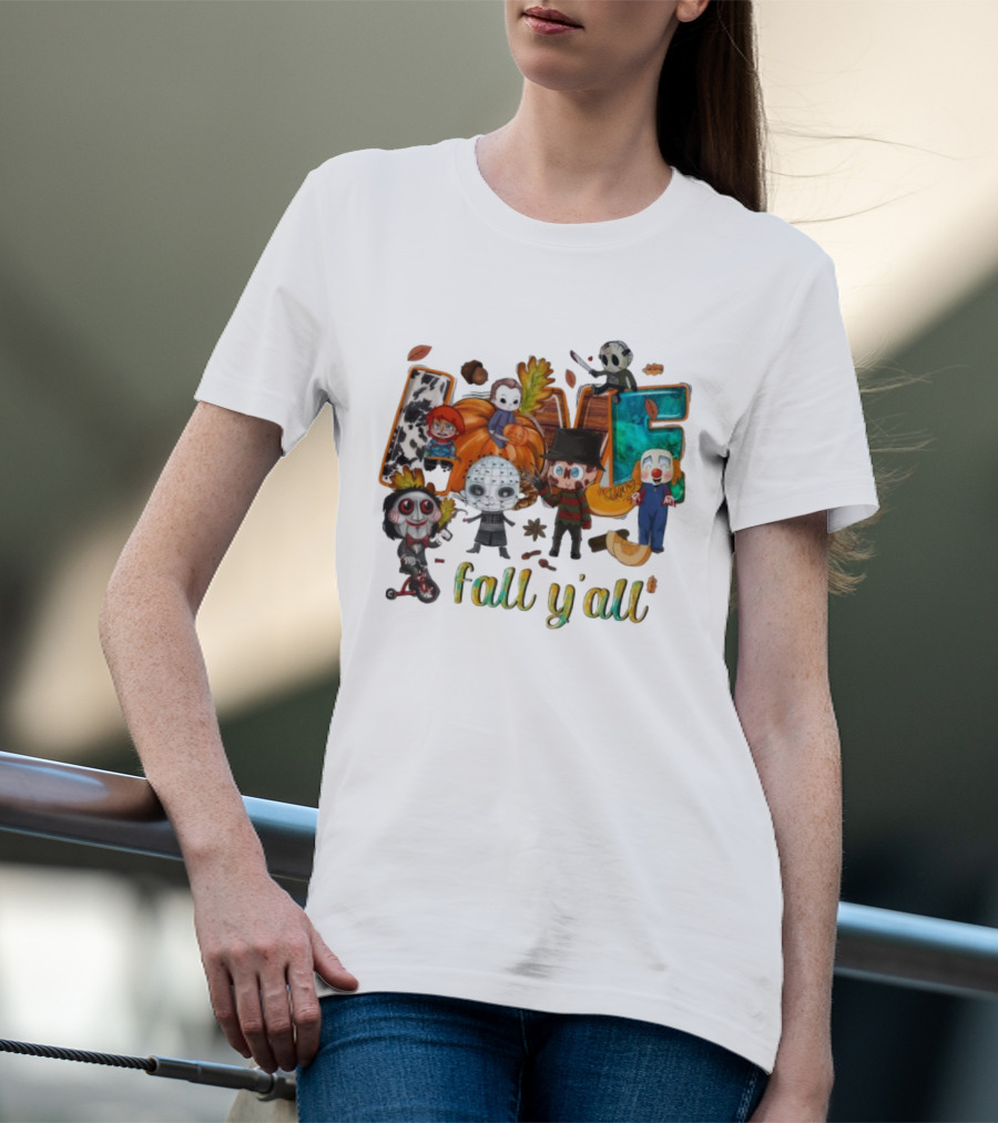 Love Fall Y’all Horror Characters Halloween T-Shirt