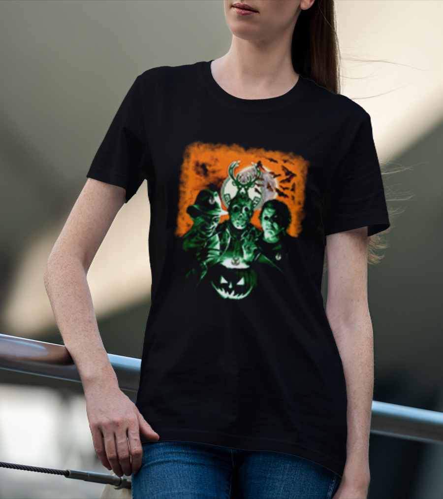Horror Movies Freddy Krueger Jason Voorhees Michael Myers Milwaukee Bucks Halloween T-Shirt