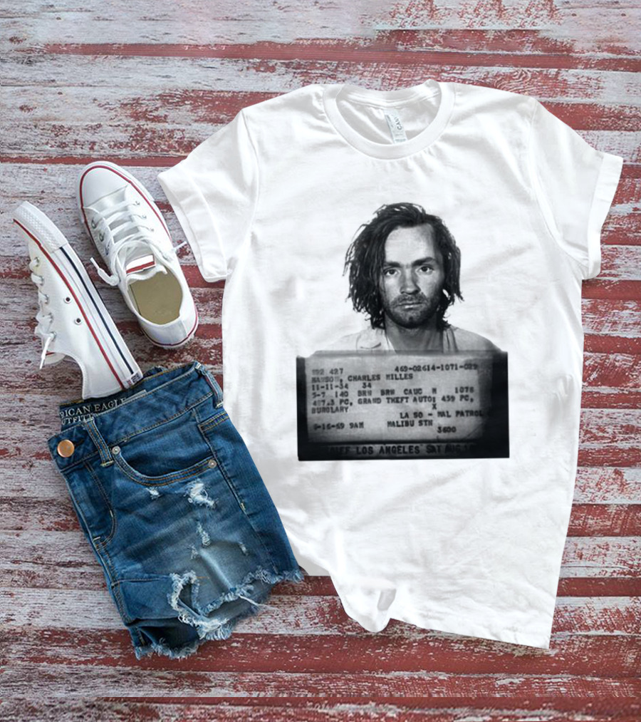 Charles Manson Mugshot Los Angeles Police Department Booking 1969 T-Shirt