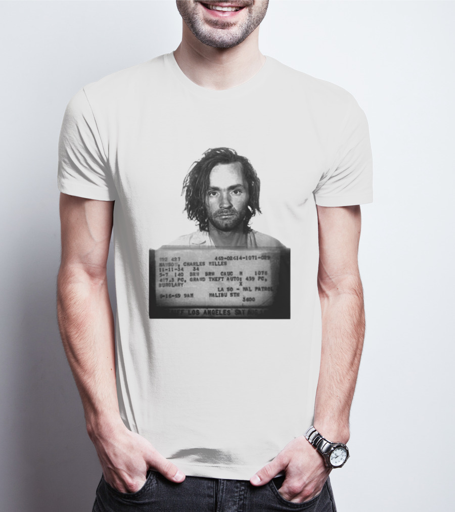 Charles Manson Mugshot Los Angeles Police Department Booking 1969 T-Shirt