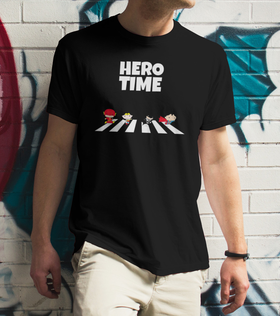 Hero Time Flash Wonder Woman Batman Superman Chibi Abbey Road T-Shirt