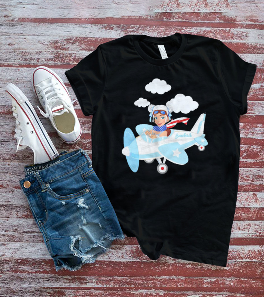 Flying In The USA Xia Brookside Pilot Airplane Cartoon Clouds T-Shirt