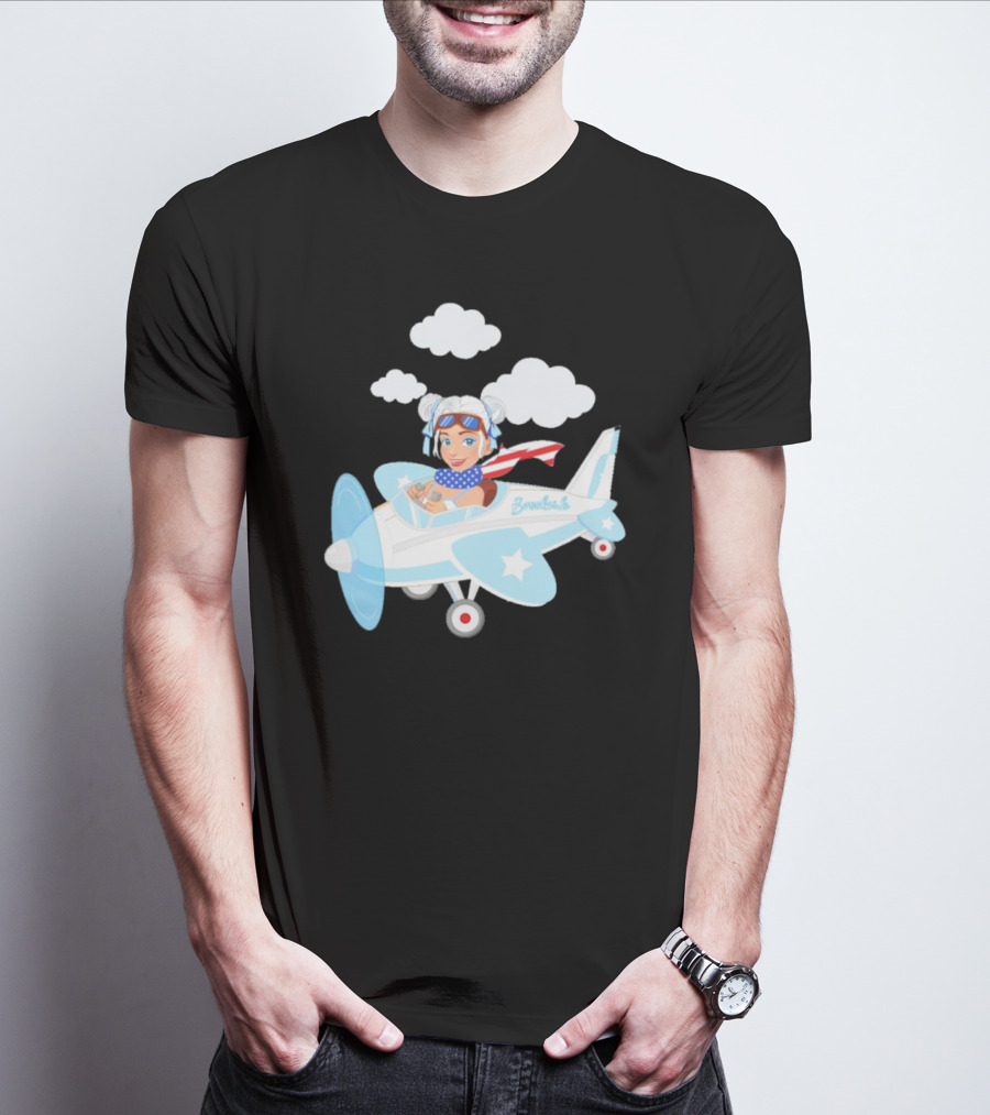 Flying In The USA Xia Brookside Pilot Airplane Cartoon Clouds T-Shirt