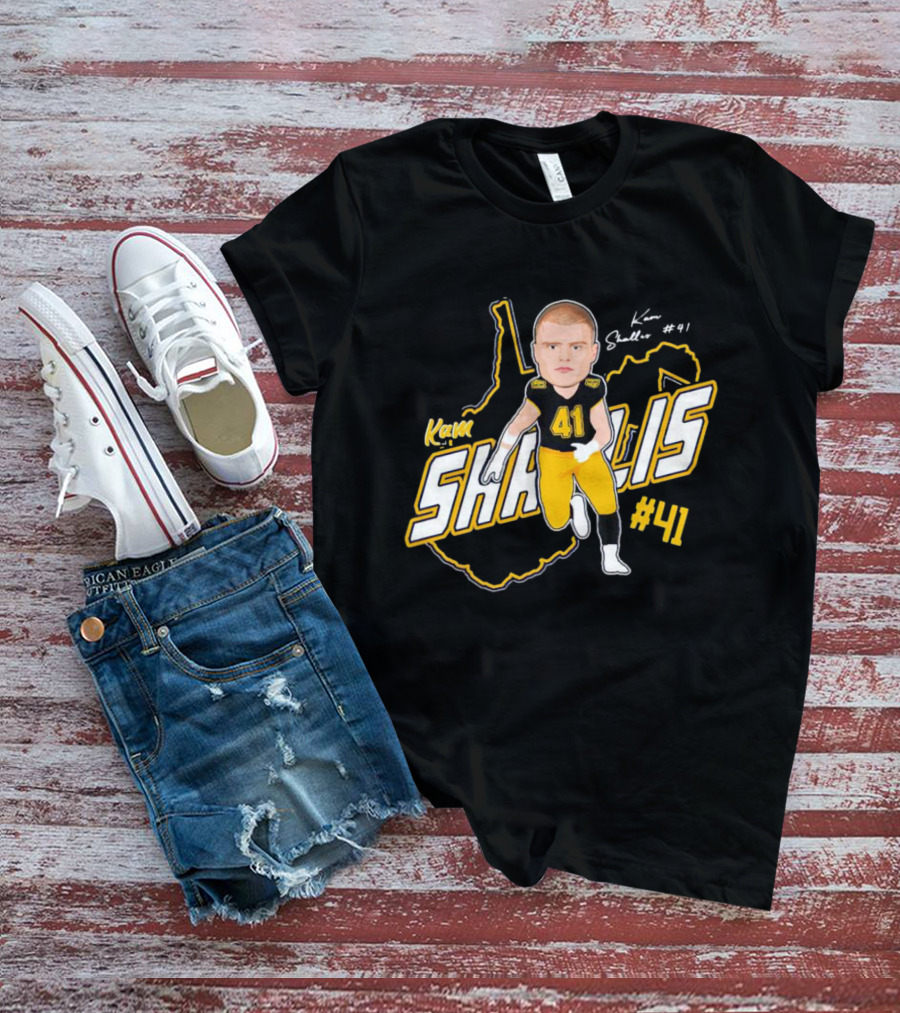 Kam Shallis #41 Caricature With West Virginia Map Background T-Shirt